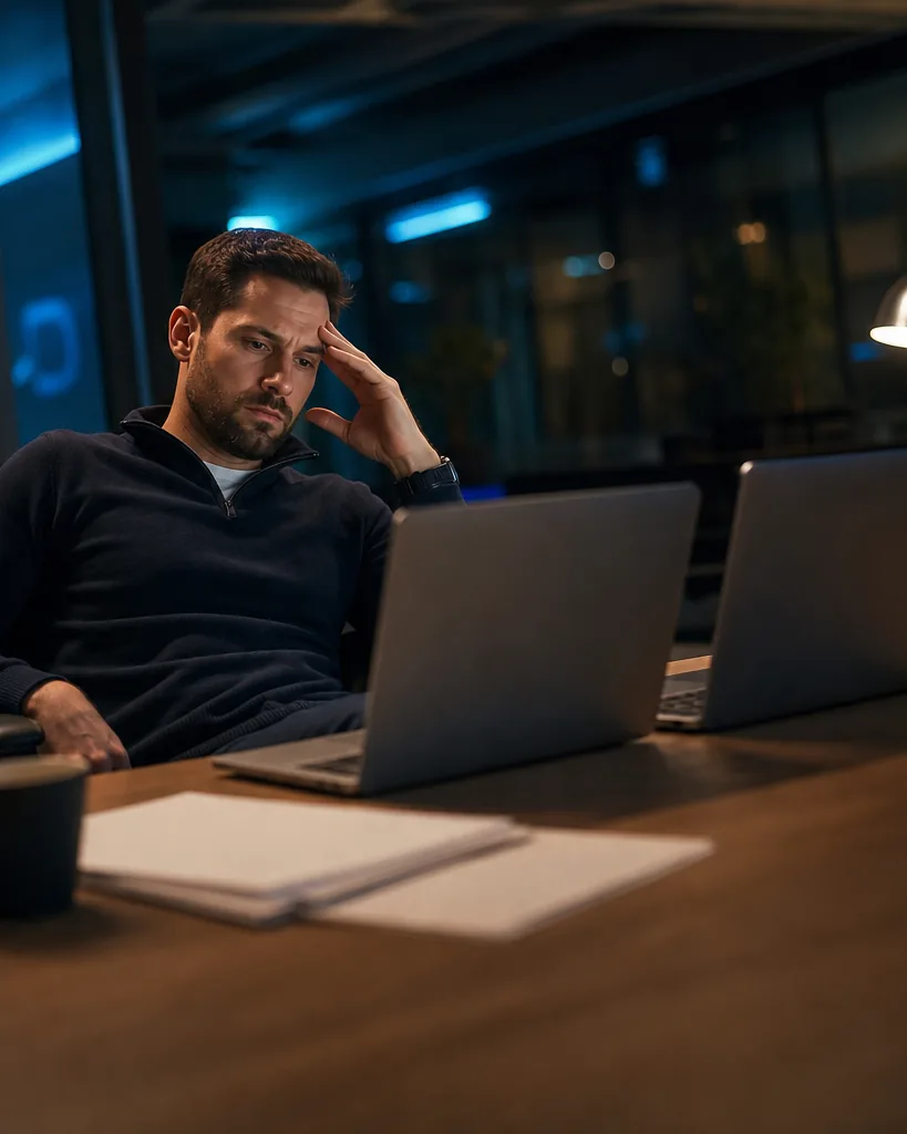 Payments operations lead weighing two platforms side by side late at night